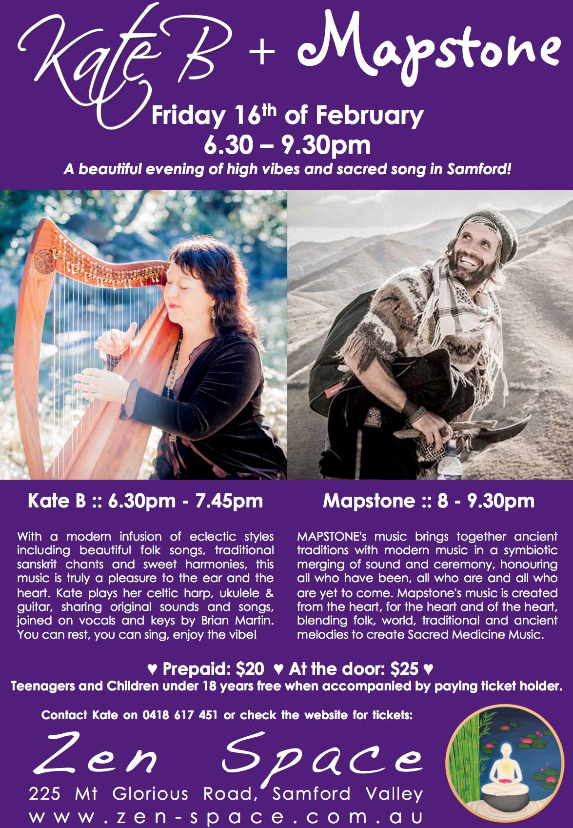 Kate B + Chris Mapstone at Zen Space, Samford, 16 Feb 2018 Kate B Music