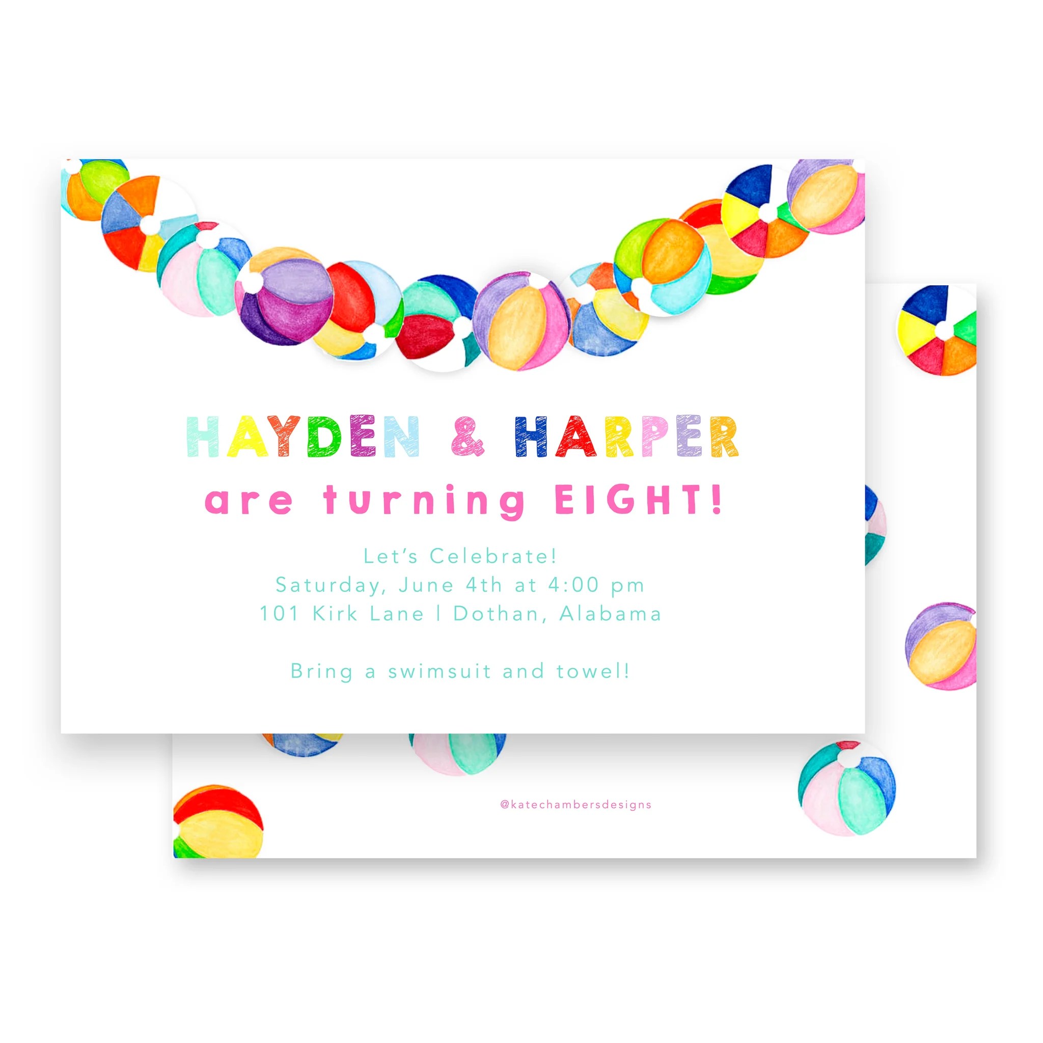 Beach Ball Banner Birthday Party Invitation KateChambersDesigns