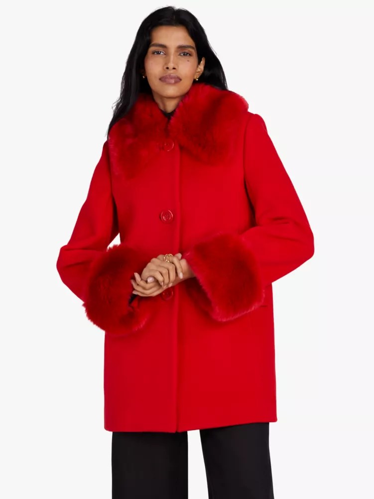 Faux Fur Trim Anita Coat Kate Spade UK Kate Spade GB