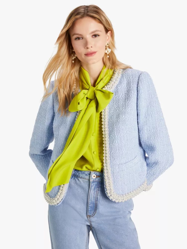Pearl Embellished Tweed Jacket Kate Spade New York Kate Spade New York