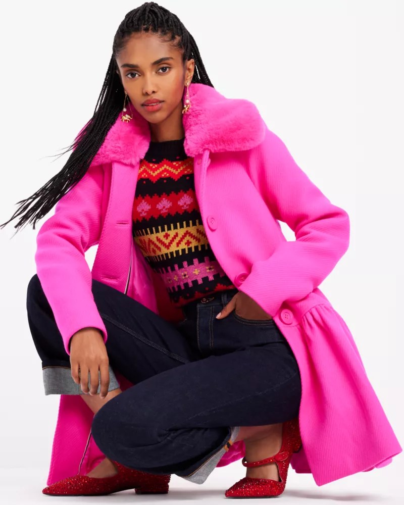 Faux Fur Flounce Wool Coat Kate Spade New York