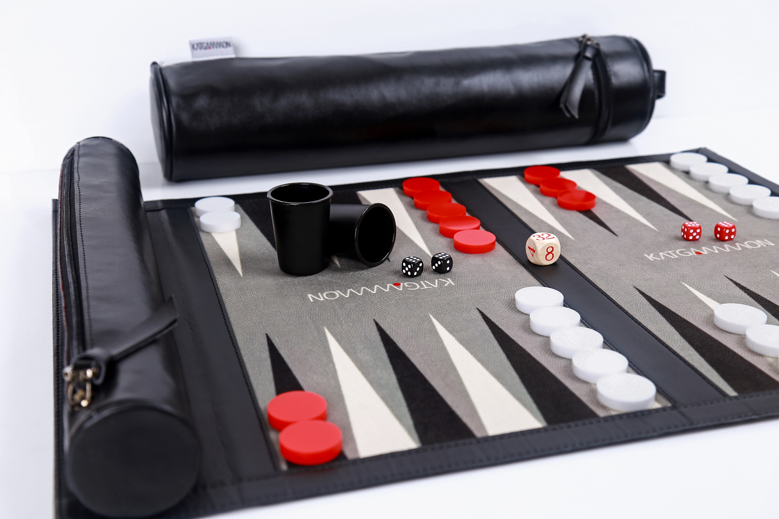 RollUp Backgammon Travel Game Set (Gray) KATGAMMON Backgammon Equipment