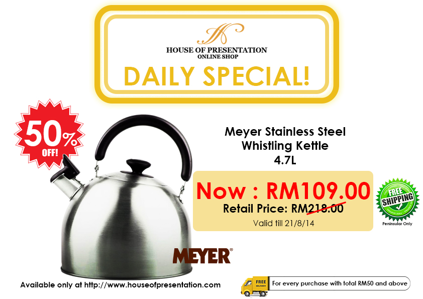 50 OFF Daily Deal Meyer Stainless Steel Whistling Kettle 4.7L