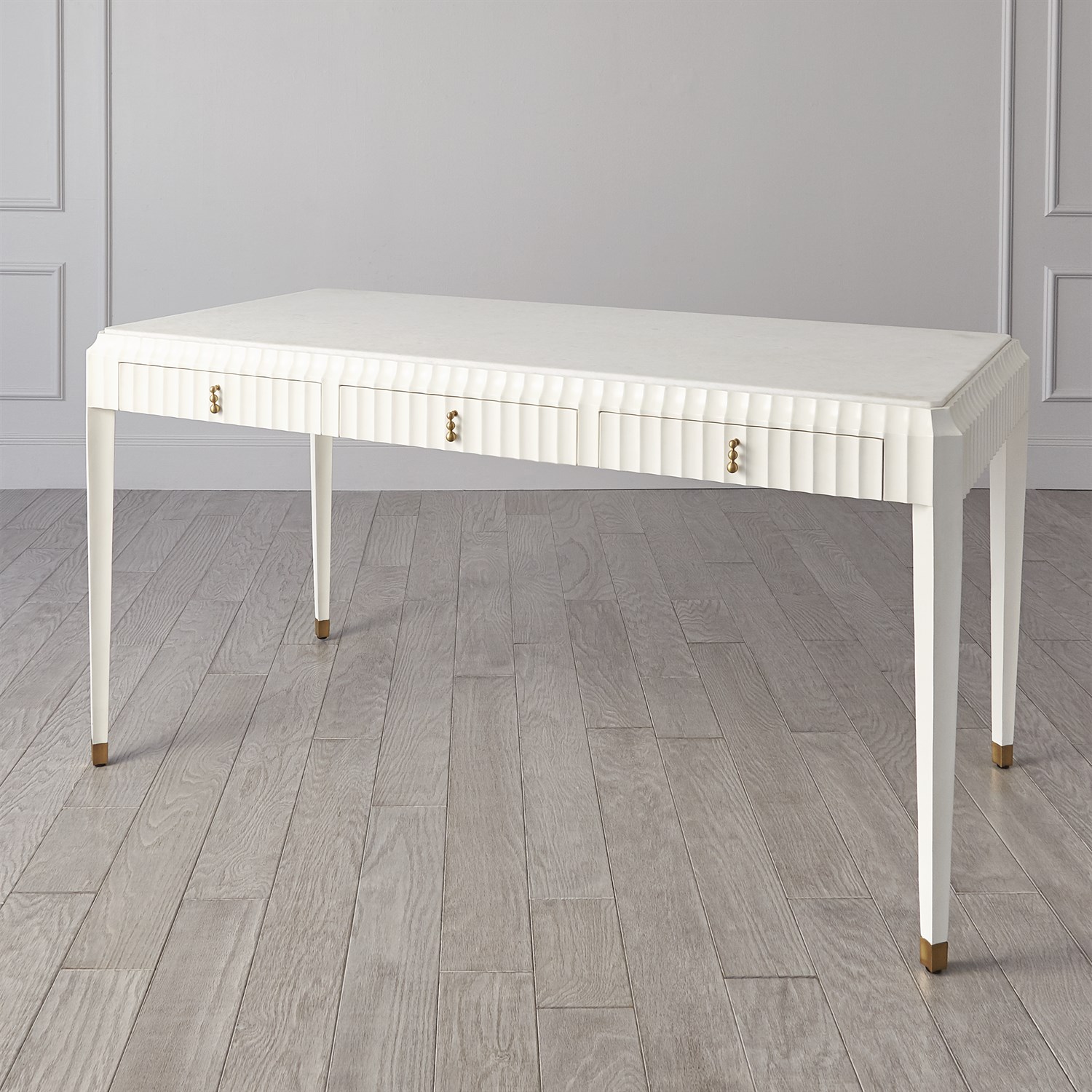 Ivory Fluted & Marble Desk Katzberry Home