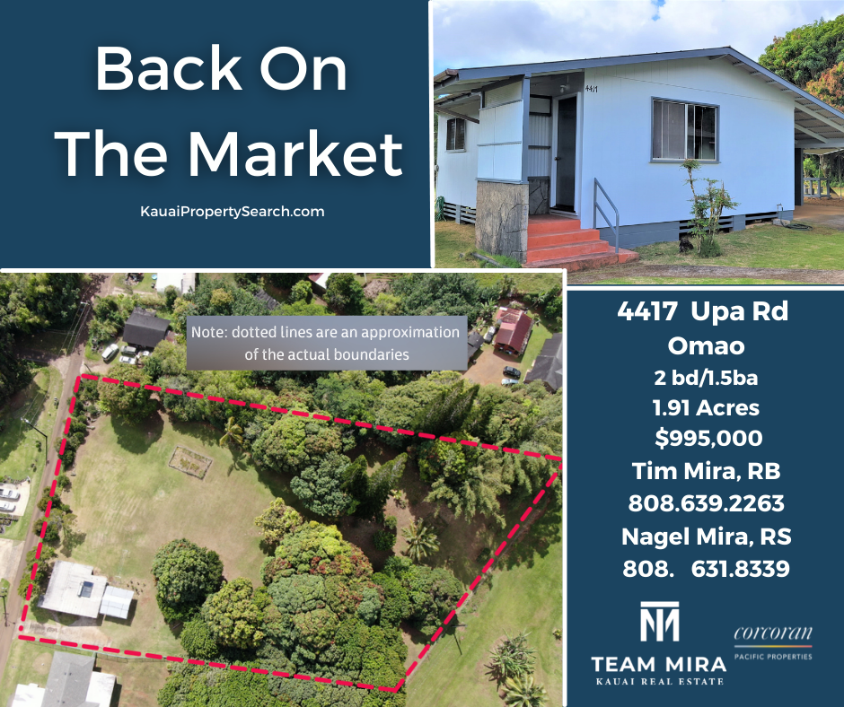 BOM 1.91 acres in Omao with 2bd/1.5ba house Kauai Real Estate Search
