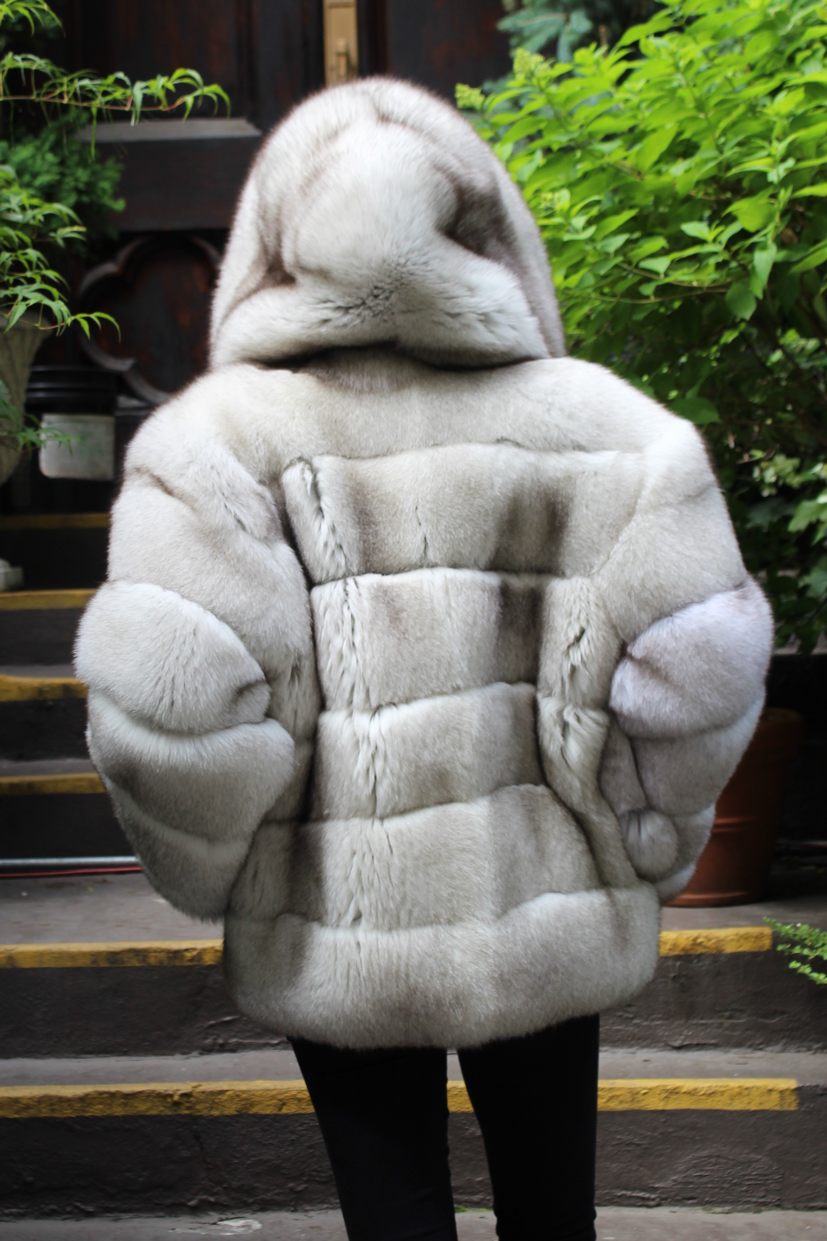 Fluffy Blue Fox Jacket Hood Horizontal 88833 MARC KAUFMAN FURS