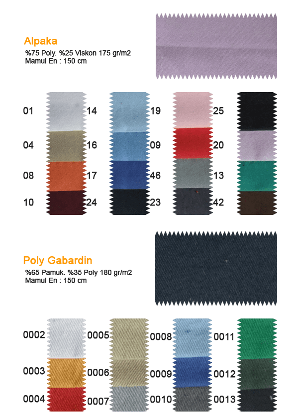 Renk Kartelası Kayaoğlu İş Güvenlik Malzemeleri