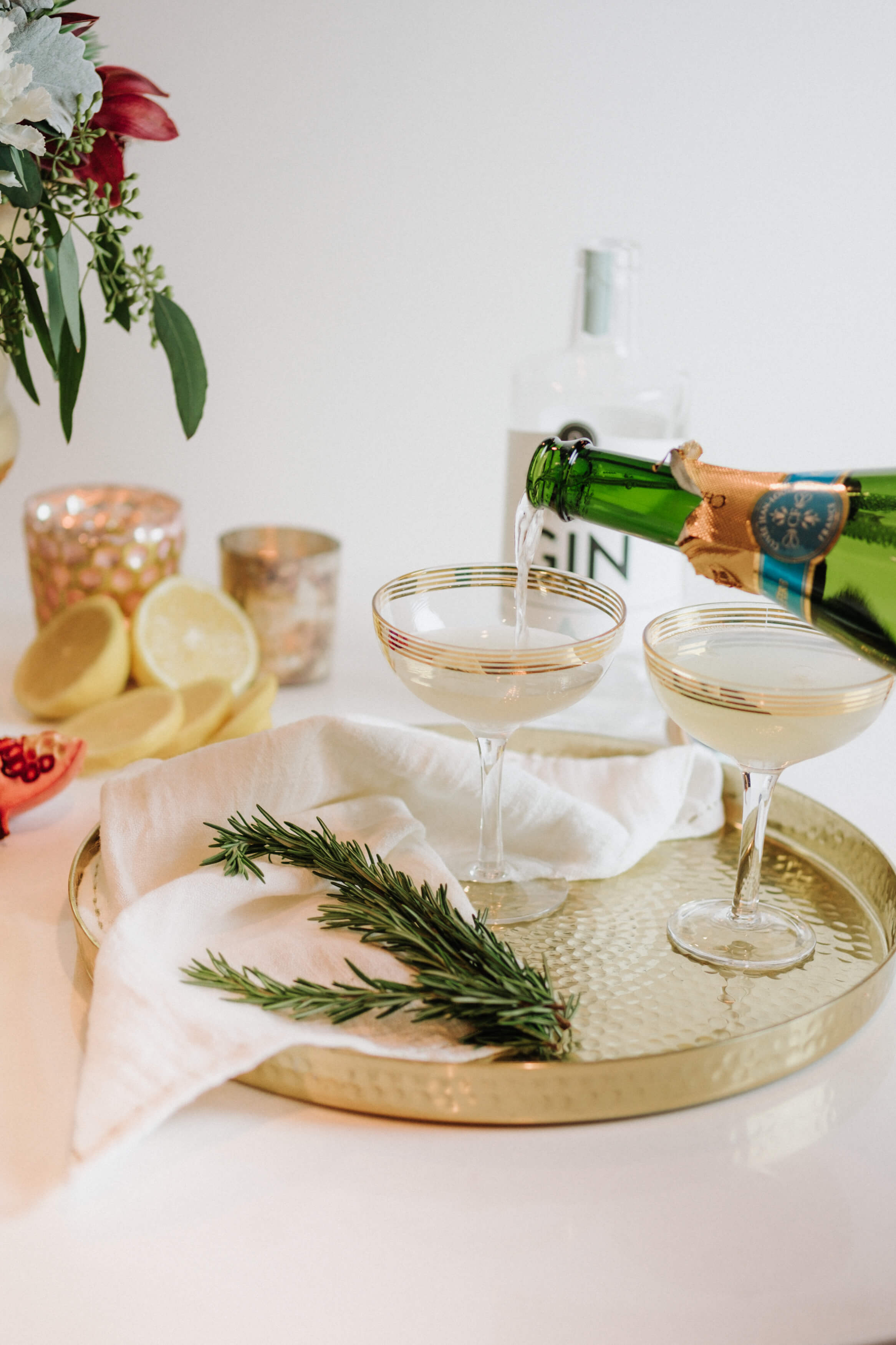 Christmas Cocktail Recipe Rosemary Pomegranate French 75 Kaylchip