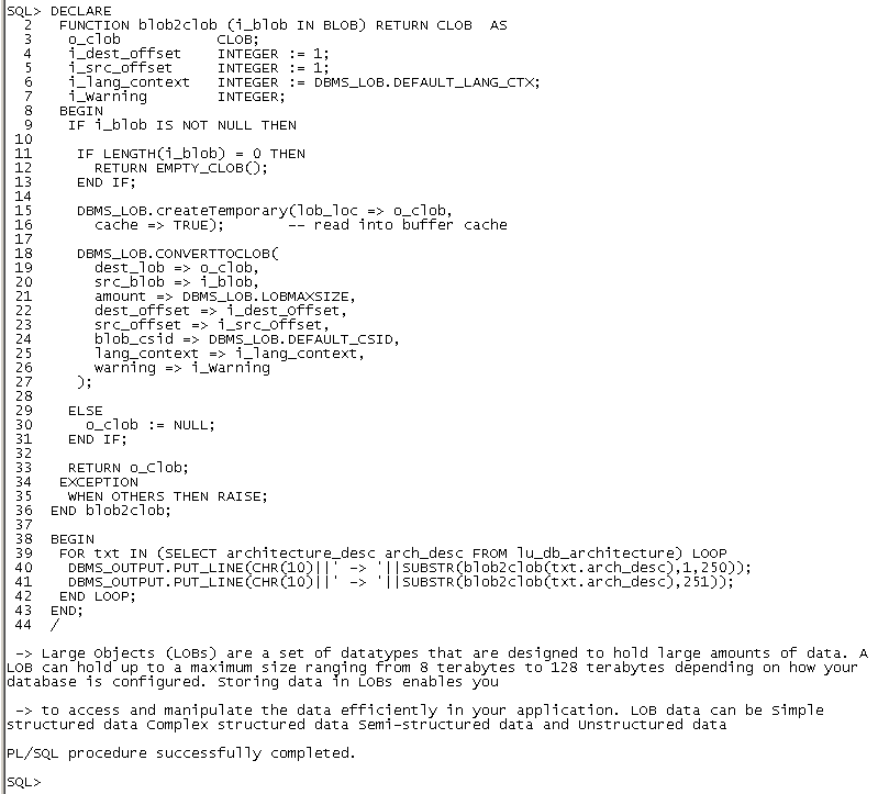 Convert Oracle BLOB data to CLOB