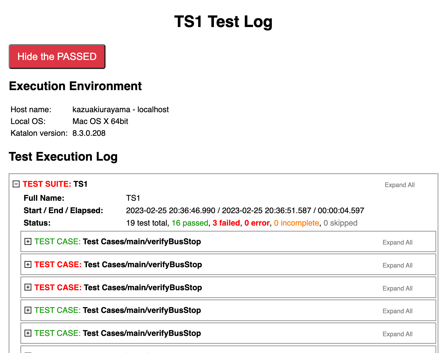 Report FAILED tests only; no PASSED tests, please Katalon Studio