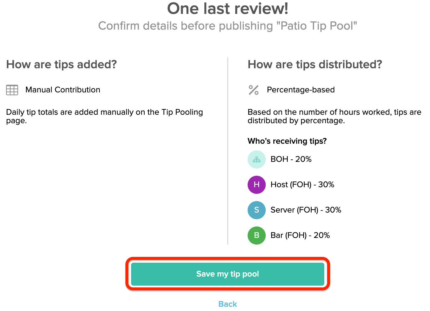 Tip Pooling with Manual Contribution 7shifts