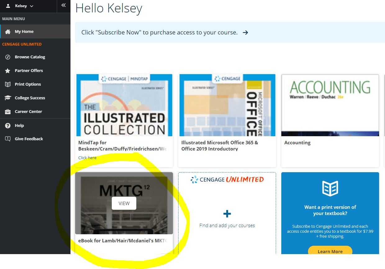 Cengage - Add a Book to my Cengage Dashboard