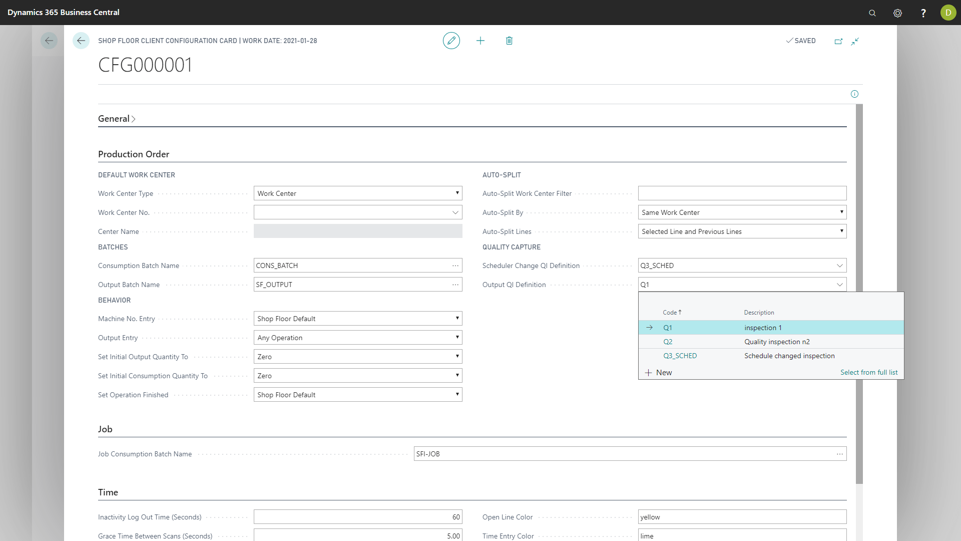 How to record a quality inspection when output data is captured