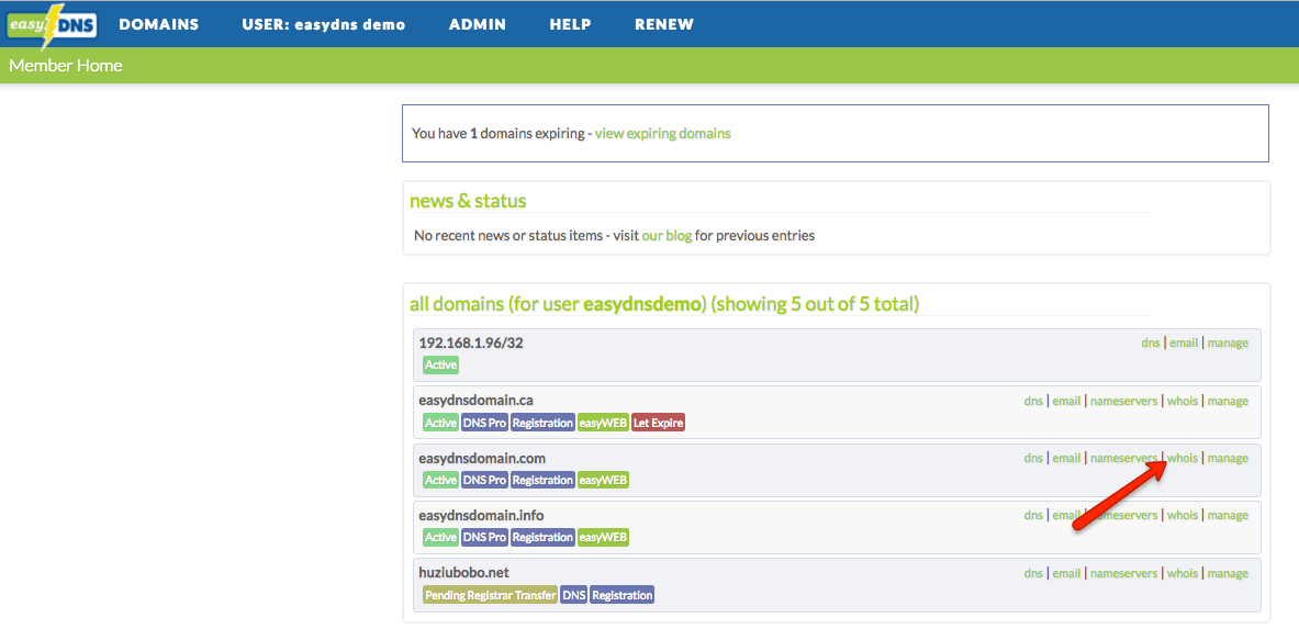WHOIS Information Page easyDNS Technologies Inc