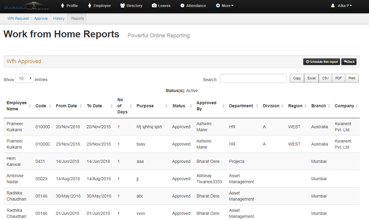 Work from Home Report EasyHR Knowledge base