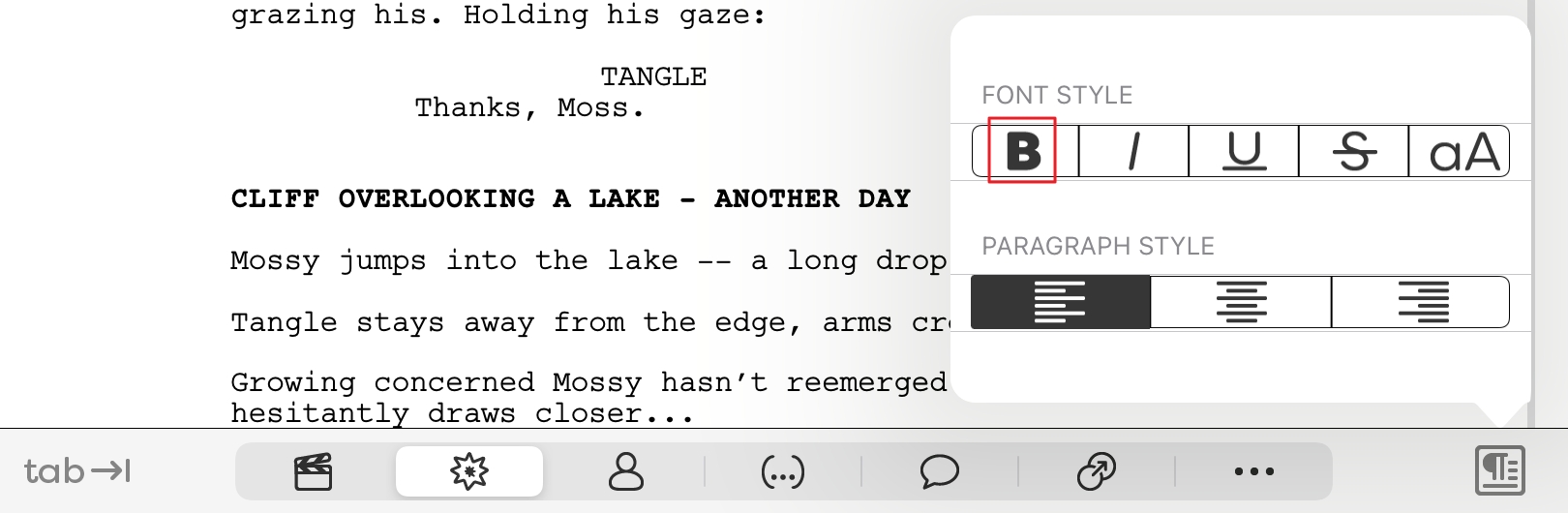In Final Draft Go, how do I bold, italicize, underscore, strike through