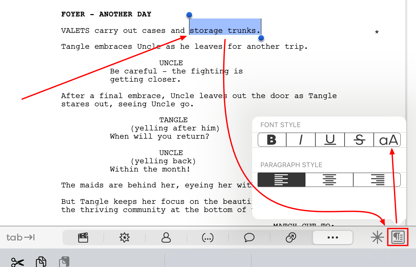 In the Final Draft Go or the Final Draft Mobile app for iPhone, how do