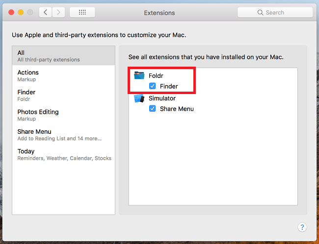 Enabling the Finder Extension in macOS Foldr Support