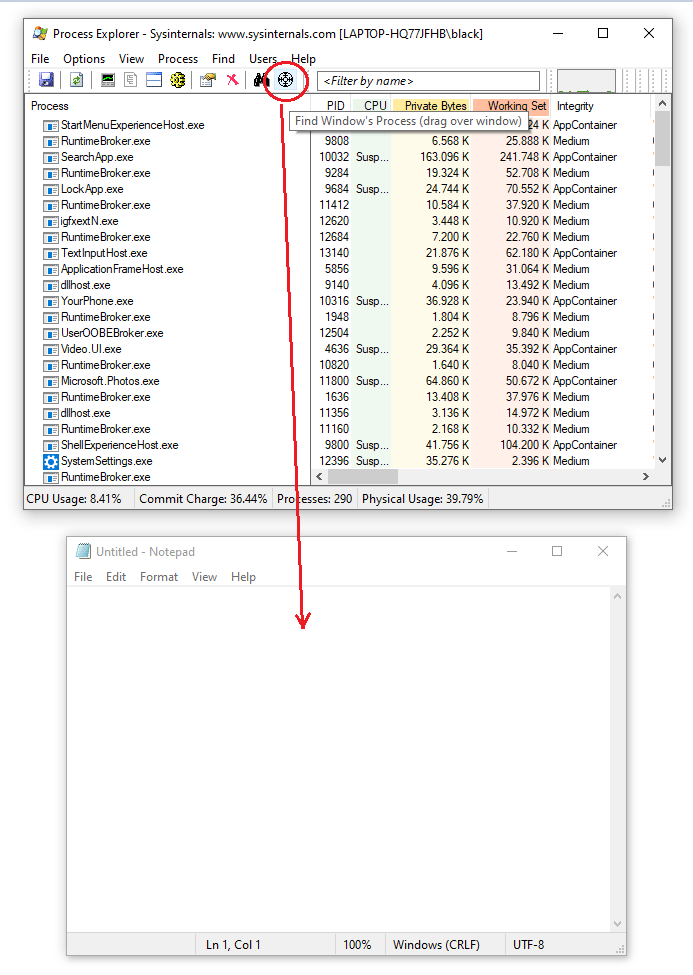 Finding the process that a window belongs to