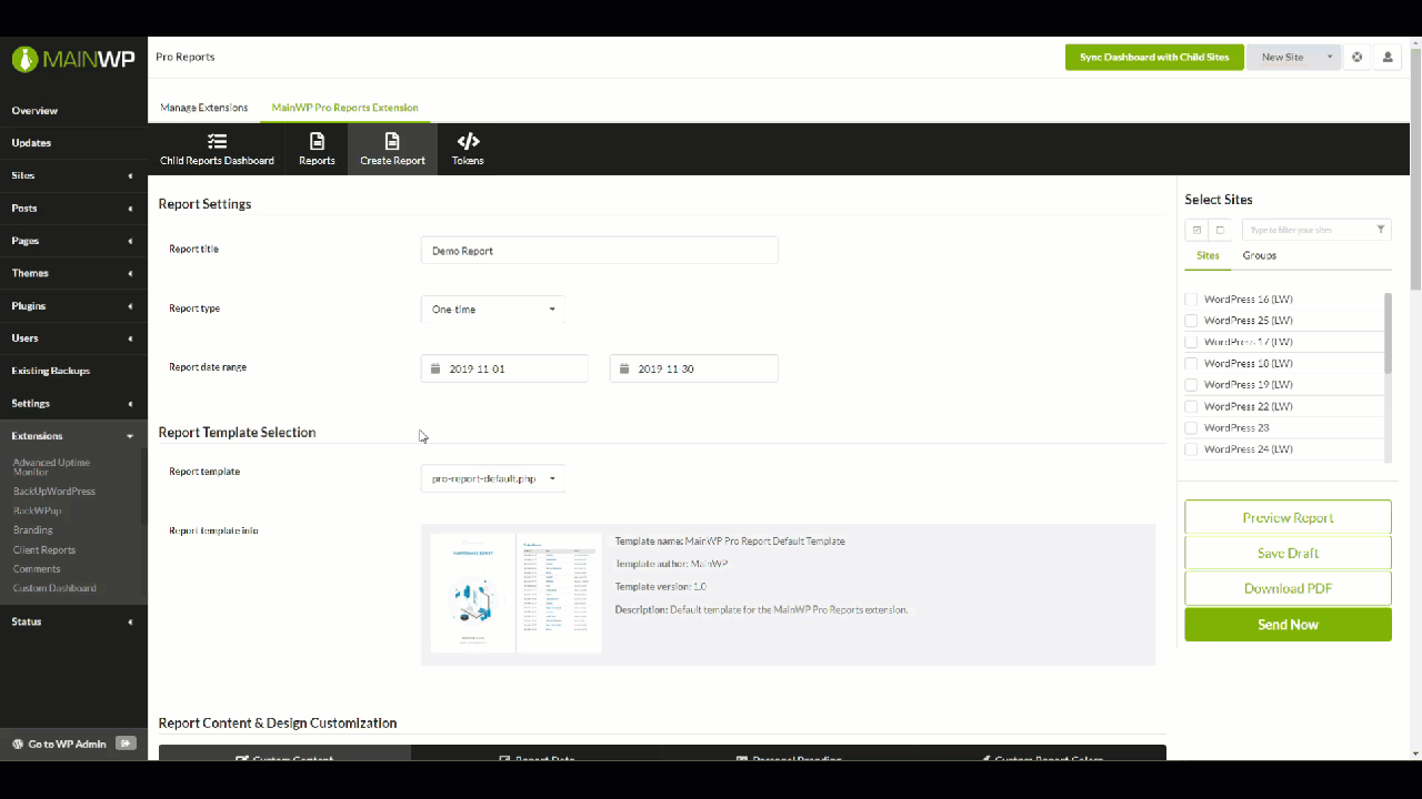 Send Report MainWP Documentation