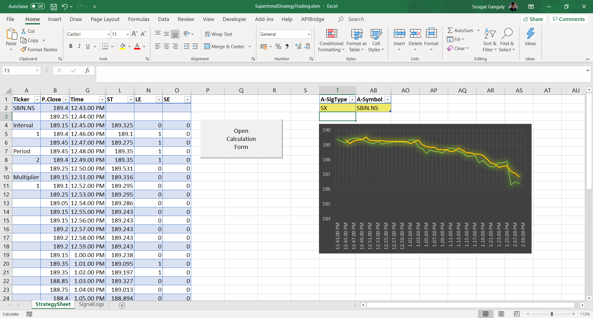 Excel SuperTrend Spreadsheet with Live Data MyCoder