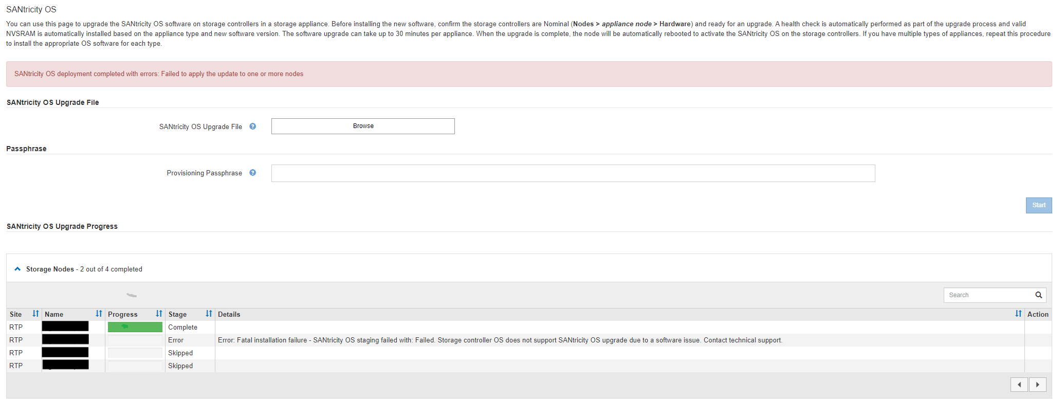 StorageGRID ESeries Controller Firmware Upgrade Stalls "Storage