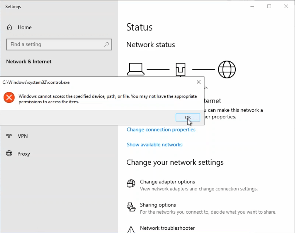 Windows Server Settings App Says that "Windows Cannot Access the