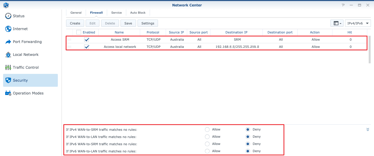 How do I create firewall rules to allow or deny IP addresses to access