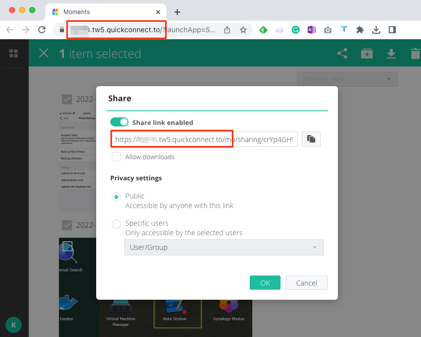 How does Synology Moments generate share links? Synology Knowledge Center