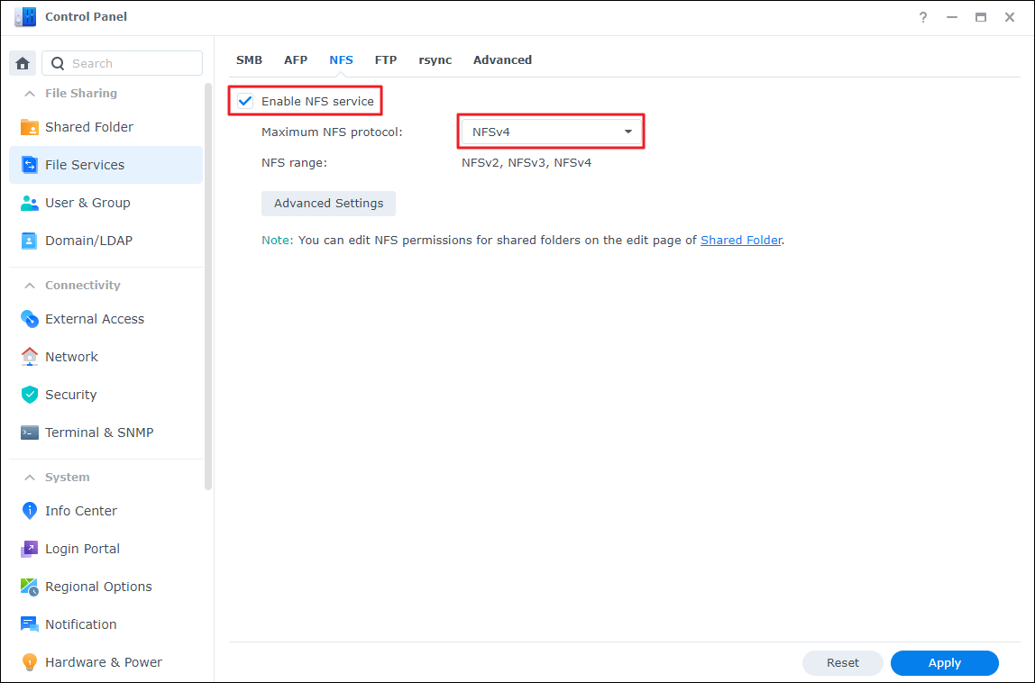 How can I configure a NFS shared folder to use Kerberos? Synology