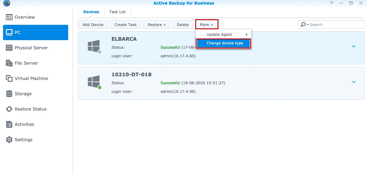 How can I restore entire device backups from Active Backup for Business