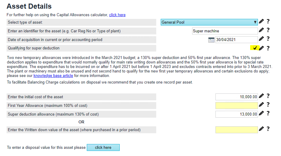 SuperDeduction and FYA capital allowances available between 1 April 2021 and 31 March 2023
