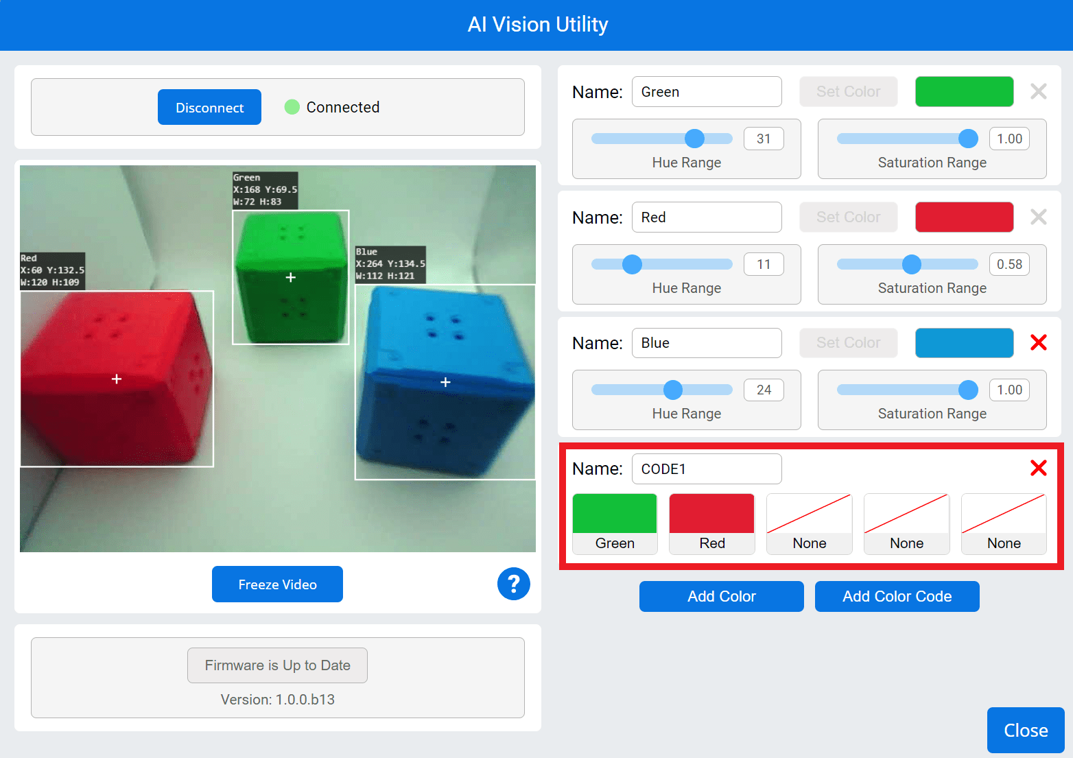 Configuring Color Codes with the AI Vision Sensor in VEXcode EXP VEX