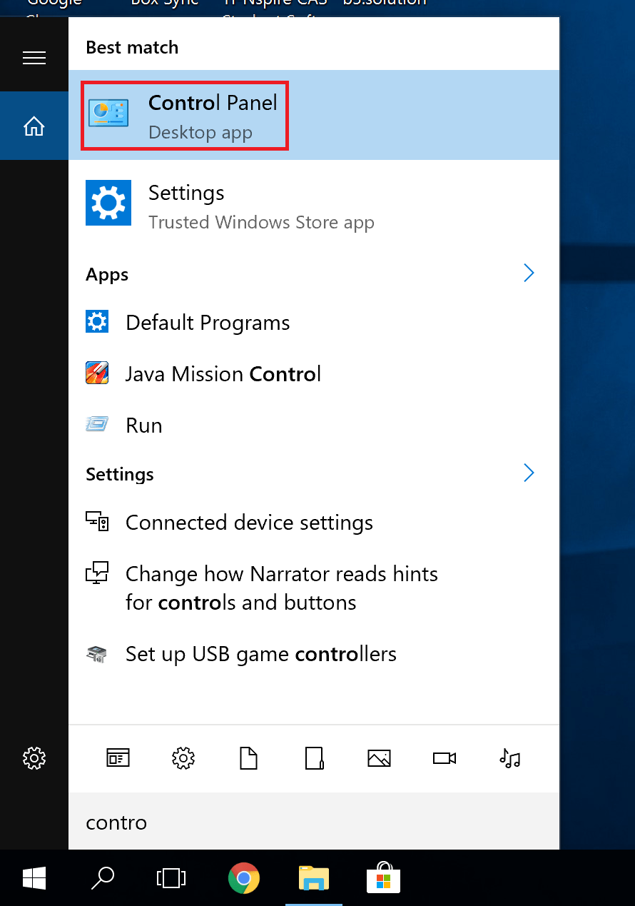 Windows 10 Accessing the Control Panel