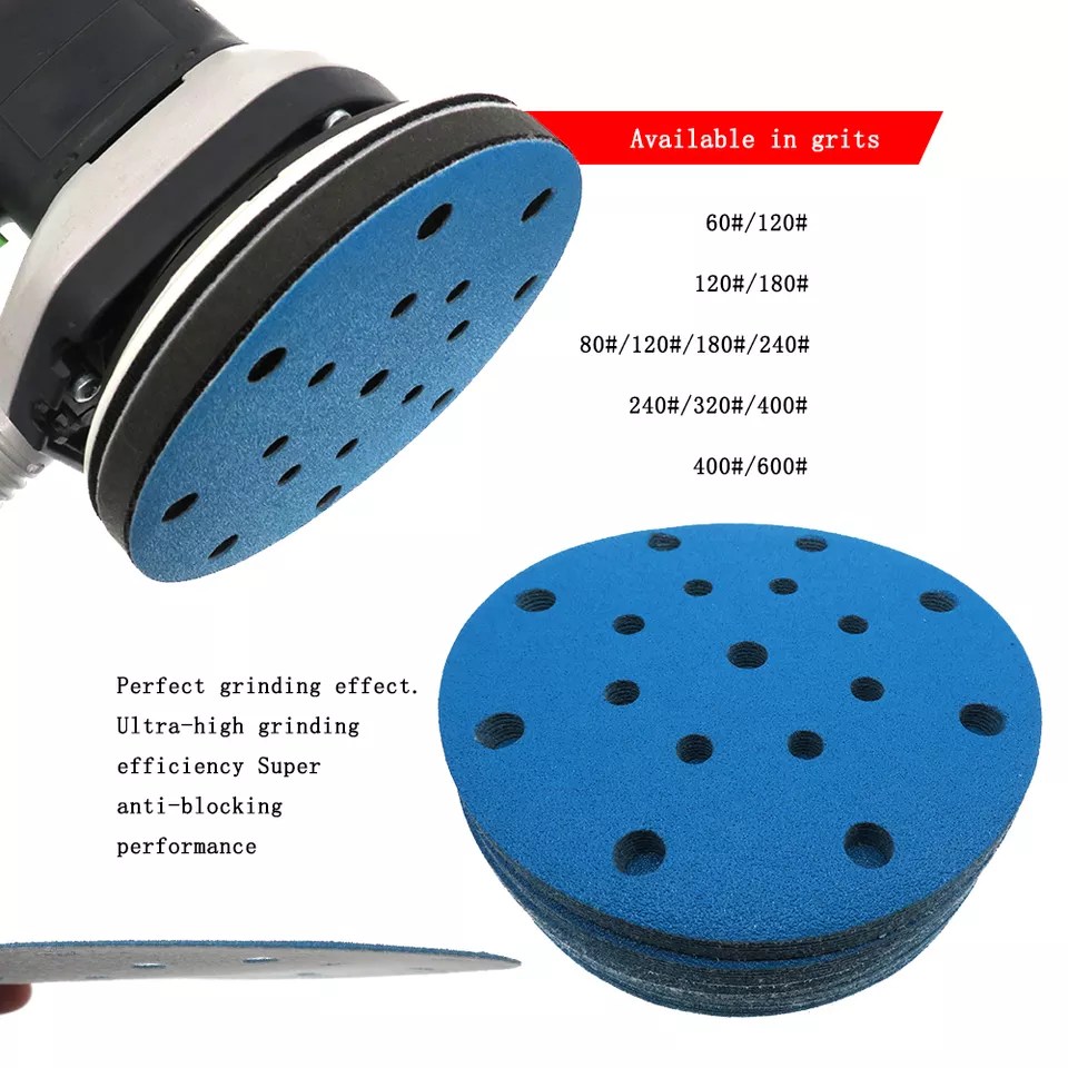 6 Inch Customized 17 Holes Grit 602000 Hook and Loop Blue PET Film