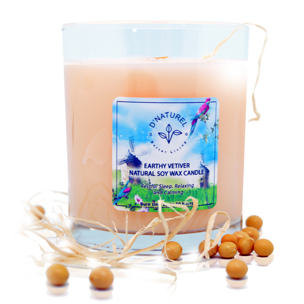 D'NATUREL EARTHY VETIVER NATURAL SOY WAX CANDLE KBI Direct