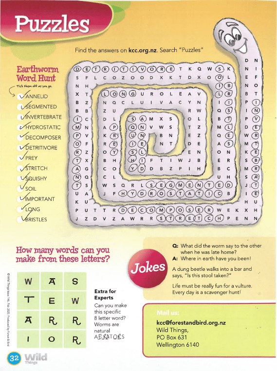 Puzzle Answers Kiwi Conservation Club