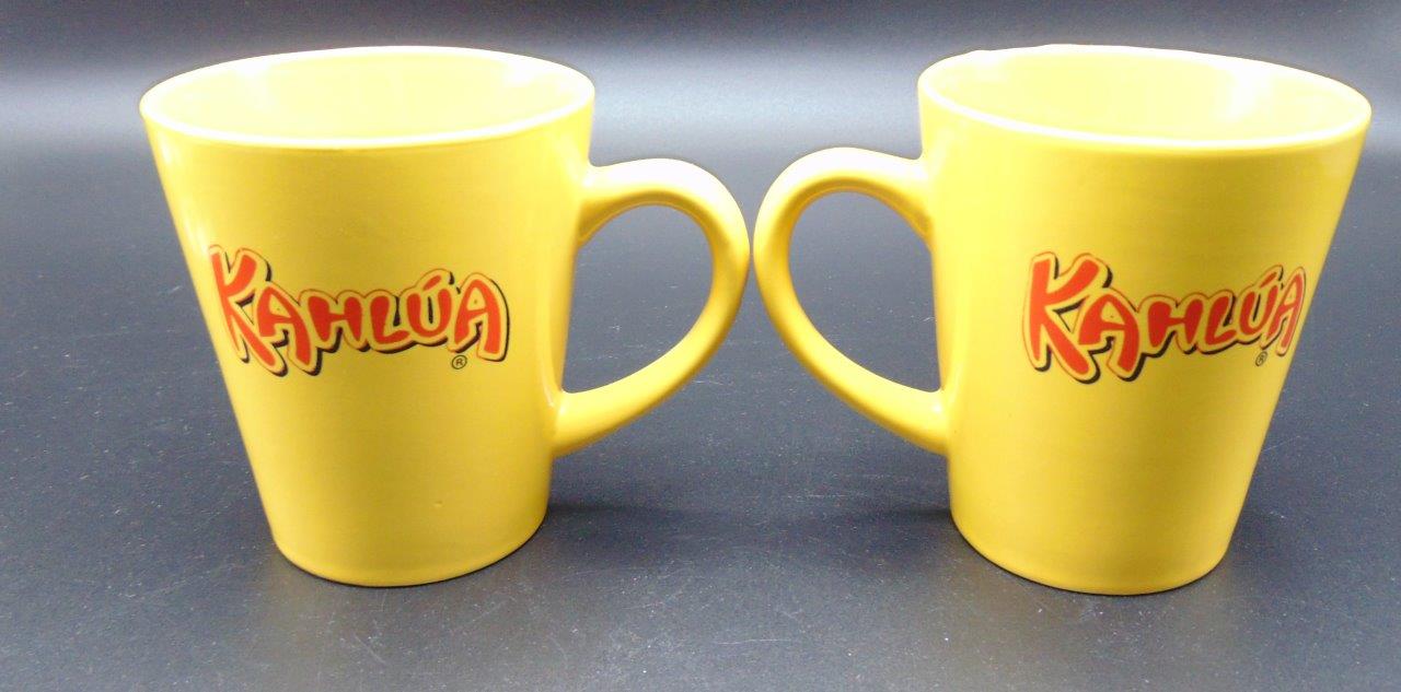 Kahlua Ceramic Yellow Coffee Cups Mug Lot of 2 14 oz Logo KC's Attic