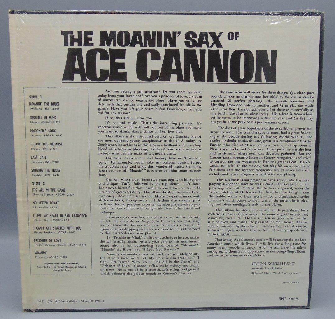 The Moanin' Sax of Ace Cannon Record Album LP HL 12014 Hi Records