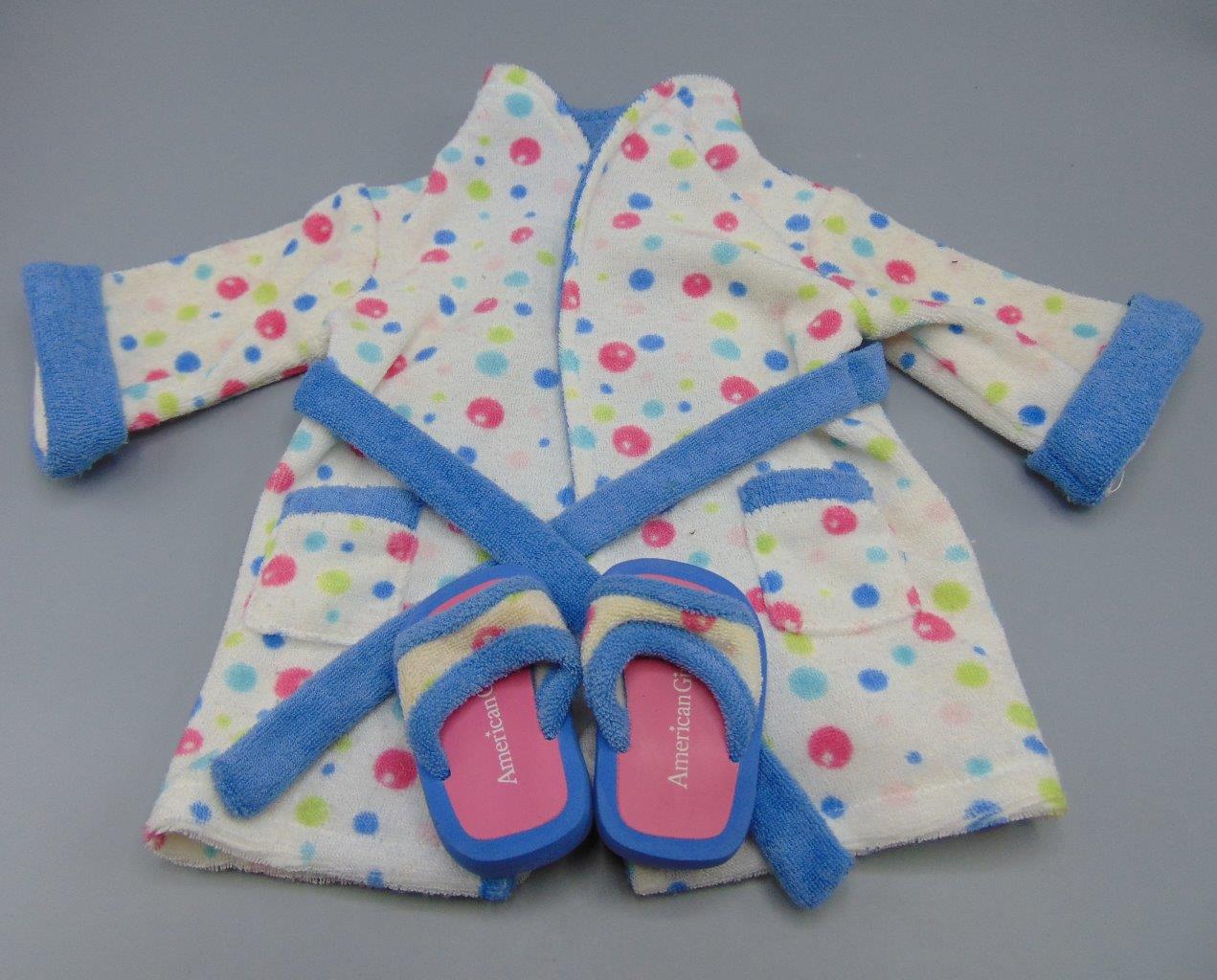 Authentic American Girl Bath Robe Slippers Polka Dot/Bubble