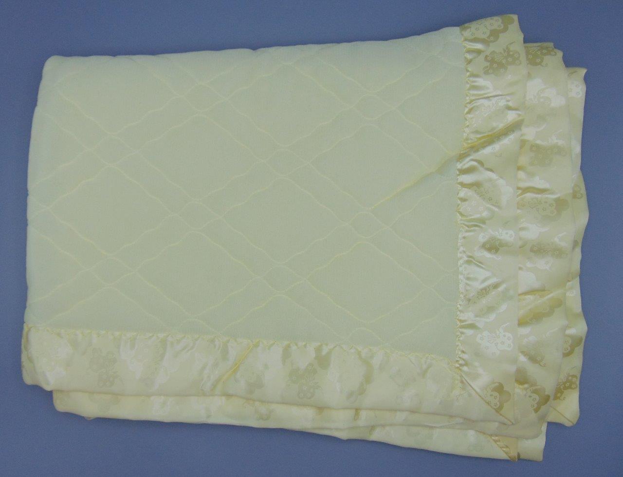 VTG Yellow Acrylic Nylon Trim Baby Quilt Blanket Quiltex Elephant 36" x 54"