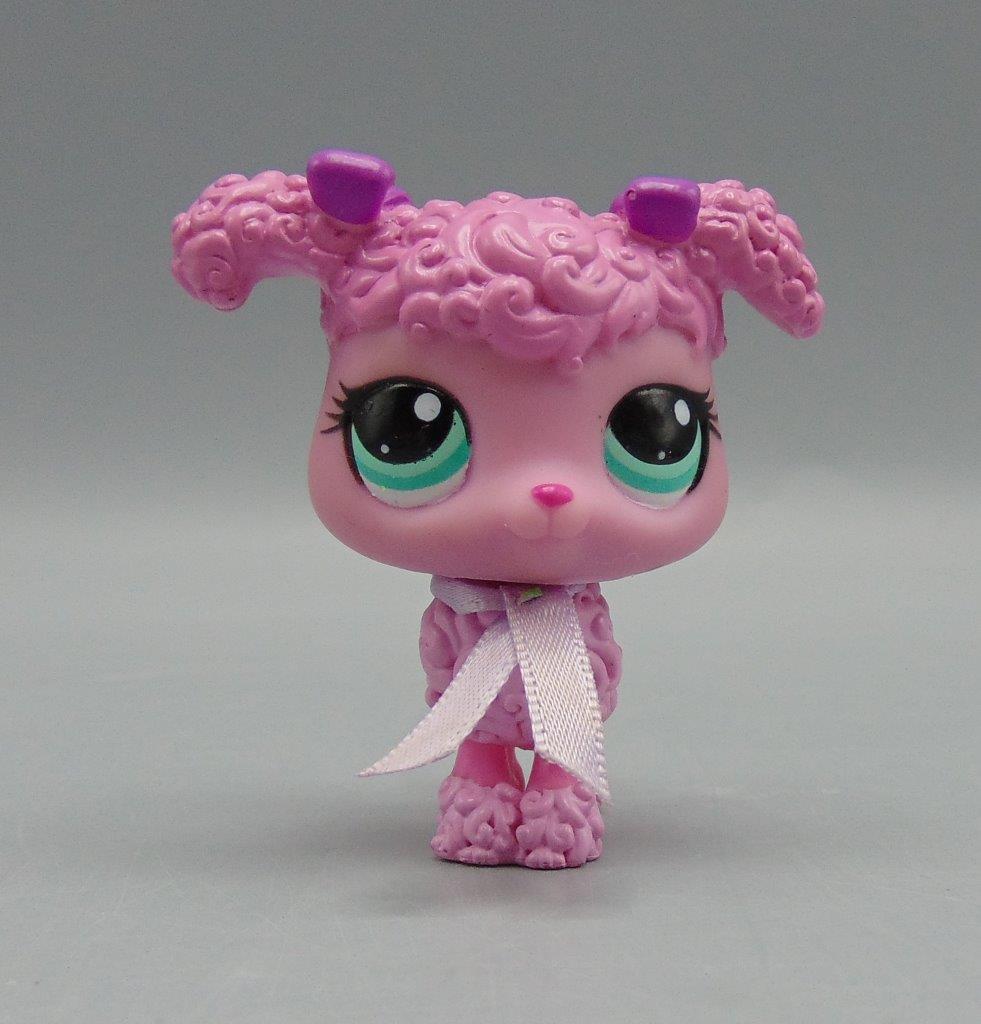 Littlest Pet Shop 3599 Pink Poodle Dog Teal Eyes Purple Ribbons LPS