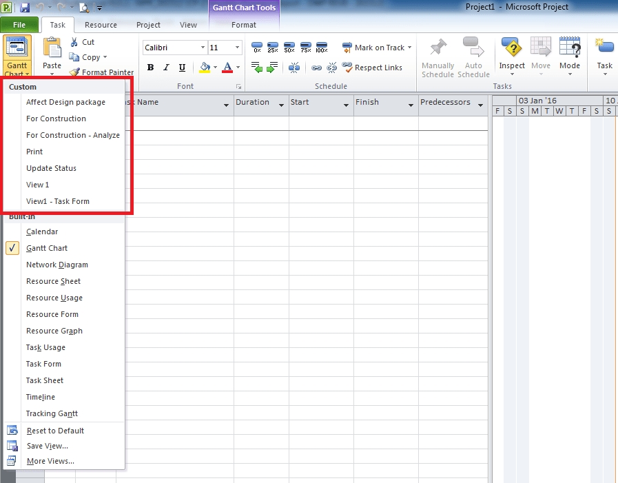 Microsoft Project : Custom View (New view) appear in all Project