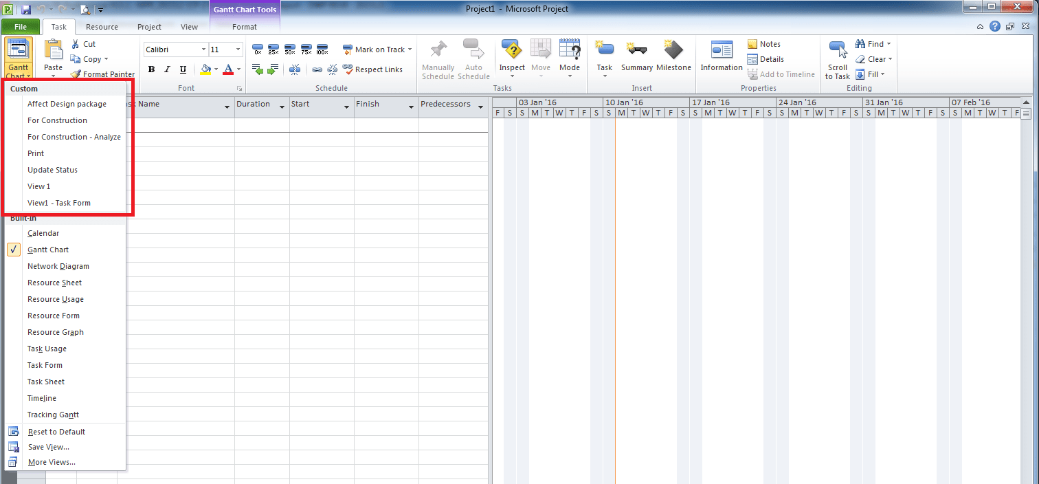 Microsoft Project : Custom View (New view) appear in all Project