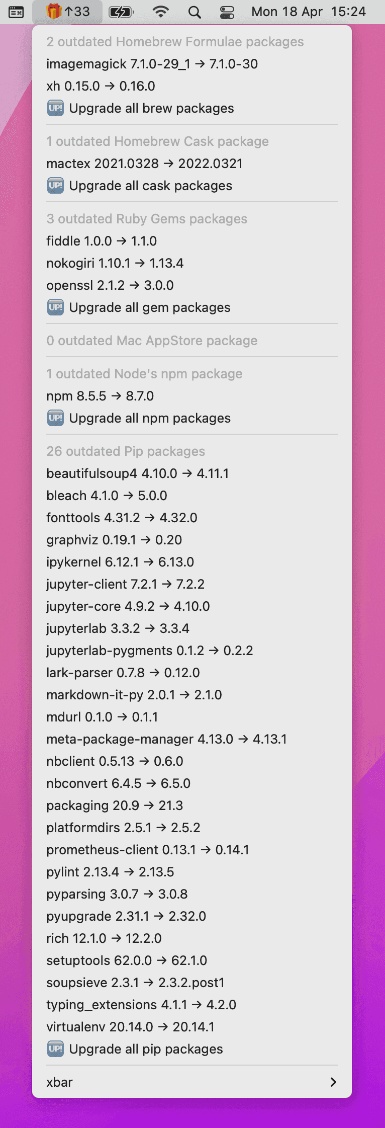 Xbar and SwiftBar plugin Meta Package Manager