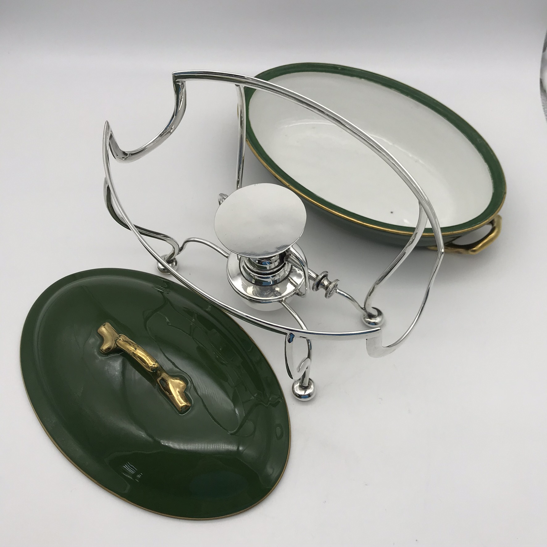 Vintage SilverPlated Food Warmer & French Porcelain Entrée Dish