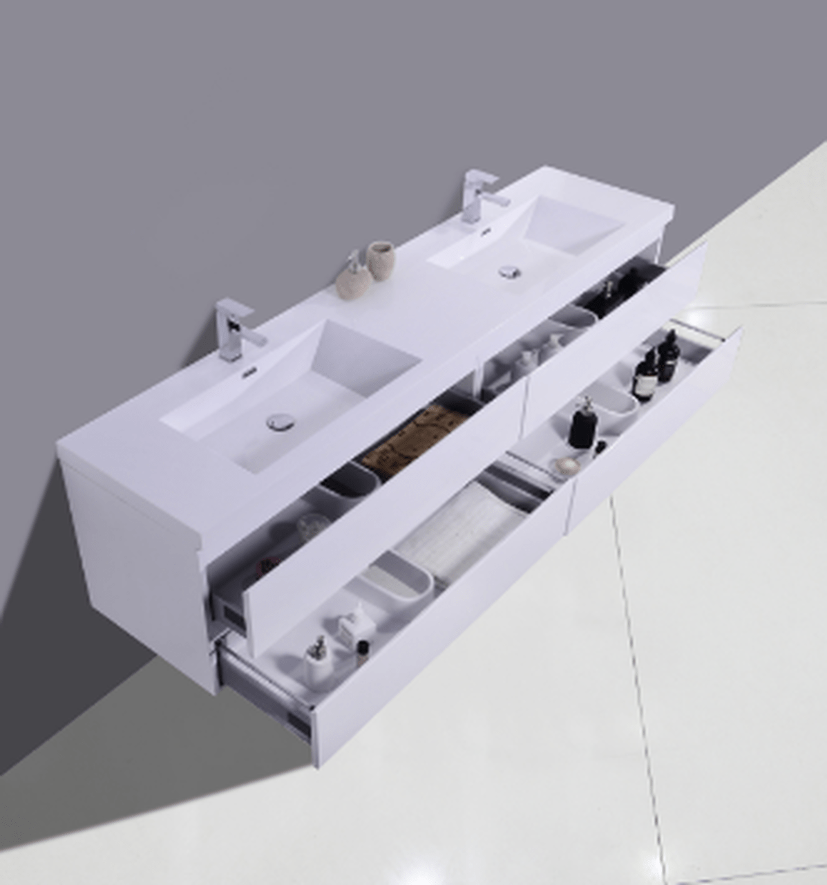 KEETCHEN OLSO 84″ HIGH GLOSS WHITE BATHROOM VANITY keetchen