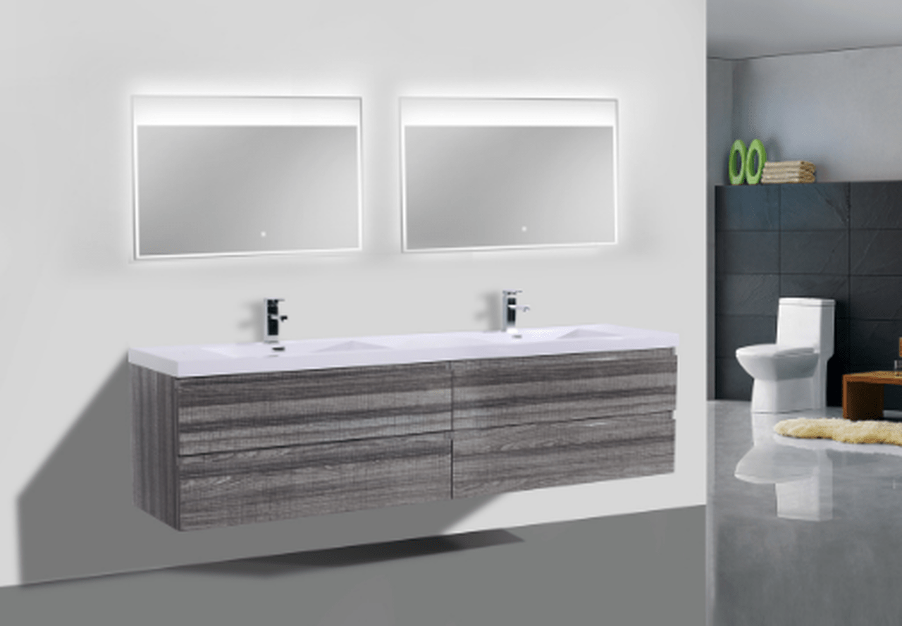KEETCHEN OSLO 84″ HIGH GLOSS ASH GREY BATHROOM VANITY keetchen