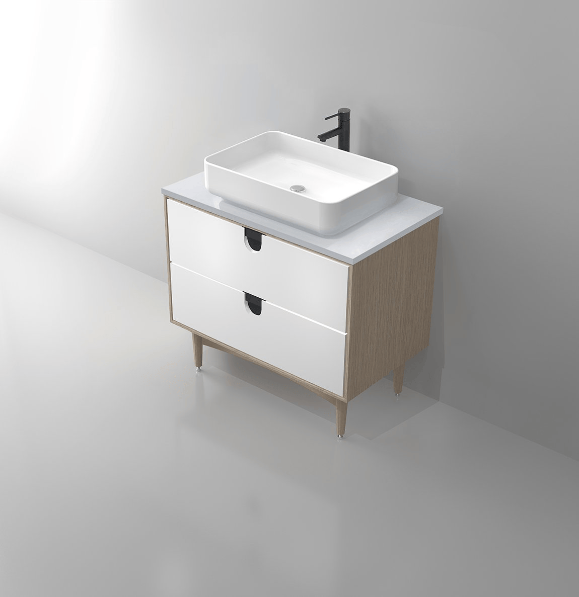 KARTON REPUBLIC PORTREE 30” MATTE WHITE MIDCENTURY BATHROOM VANITY