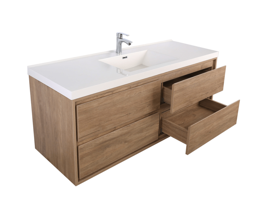 KEETCHEN HELSINKI 60″ Teak Oak Wall Mounted Modern Vanity Single Sink